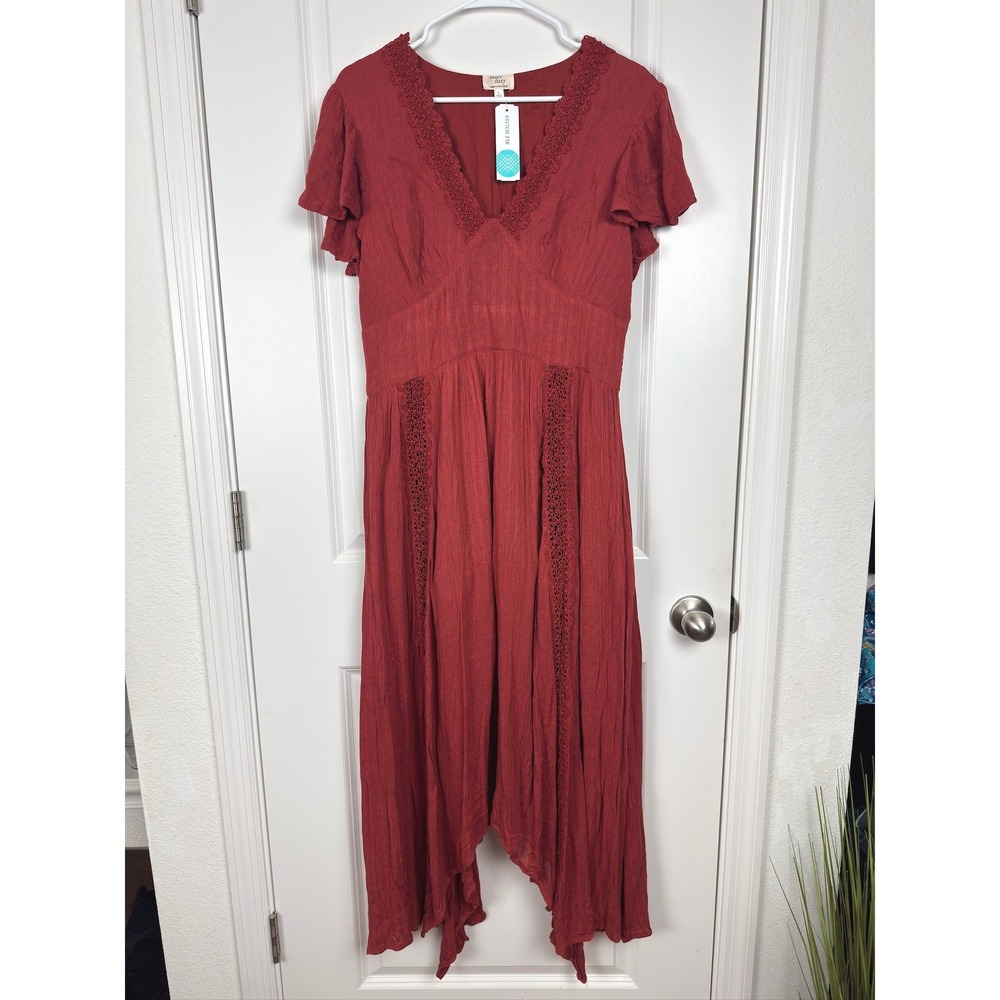 Dizzy Lizzy Brittany Clip‎ Dot Midi Dress Burnt Orange Large New With Tags